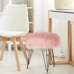 Best Sale 😍 Adeco Faux Fur Ottoman Foot Rest Stool Fluffy Accent Stool Pink 🌟 -Adeco Shop Adeco Faux Fur Ottoman Foot Rest Stool Fluffy Accent Stool 2
