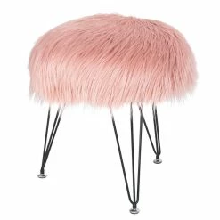 Best Sale 😍 Adeco Faux Fur Ottoman Foot Rest Stool Fluffy Accent Stool Pink 🌟 -Adeco Shop Adeco Faux Fur Ottoman Foot Rest Stool Fluffy Accent Stool 3