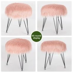 Best Sale 😍 Adeco Faux Fur Ottoman Foot Rest Stool Fluffy Accent Stool Pink 🌟 -Adeco Shop Adeco Faux Fur Ottoman Foot Rest Stool Fluffy Accent Stool 5