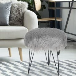 Best Sale 😍 Adeco Faux Fur Ottoman Foot Rest Stool Fluffy Accent Stool Pink 🌟 -Adeco Shop Adeco Faux Fur Ottoman Foot Rest Stool Fluffy Accent Stool 8