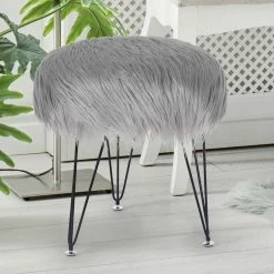Best Sale 😍 Adeco Faux Fur Ottoman Foot Rest Stool Fluffy Accent Stool Pink 🌟 -Adeco Shop Adeco Faux Fur Ottoman Foot Rest Stool Fluffy Accent Stool 9