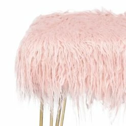 Best Pirce 🤩 Adeco Faux Ottoman Vanity Stool With Metal Legs For Bedroom Pink 😍 -Adeco Shop Adeco Faux Fur Ottoman Vanity Stool with Metal Legs for Bedroom 11