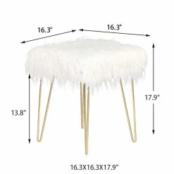 Best Pirce 🤩 Adeco Faux Ottoman Vanity Stool With Metal Legs For Bedroom Pink 😍 -Adeco Shop Adeco Faux Fur Ottoman Vanity Stool with Metal Legs for Bedroom 2