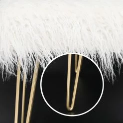 Best Pirce 🤩 Adeco Faux Ottoman Vanity Stool With Metal Legs For Bedroom Pink 😍 -Adeco Shop Adeco Faux Fur Ottoman Vanity Stool with Metal Legs for Bedroom 5