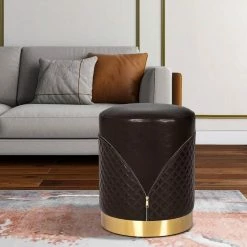 Buy 😍 Adeco Faux Leather Ottoman, Upholstered Vanity Stools Lattice Zipper Brown 👏 -Adeco Shop Adeco Faux Leather Ottoman2C Upholstered Vanity Stools Lattice Zipper 7