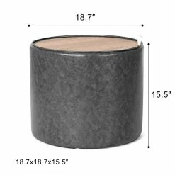 Outlet 🔔 Adeco Faux Leather Round Storage Ottoman With Removable Wood Lid Grey 😉 -Adeco Shop Adeco Faux Leather Round Storage Ottoman with Removable Wood Lid 10