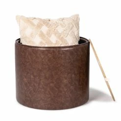 Outlet 🔔 Adeco Faux Leather Round Storage Ottoman With Removable Wood Lid Grey 😉 -Adeco Shop Adeco Faux Leather Round Storage Ottoman with Removable Wood Lid 5
