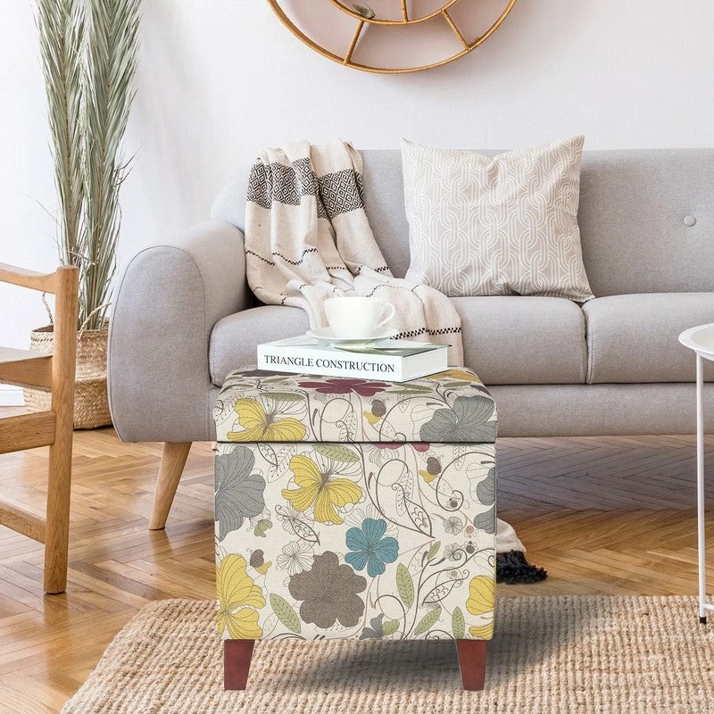 Hot Sale ๐ Adeco Floral Printed Linen Cube Storage Ottoman Footrest Footstool Multi โค๏ธ 4 Hot Sale ๐ Adeco Floral Printed Linen Cube Storage Ottoman Footrest Footstool Multi โค๏ธ - Image 2