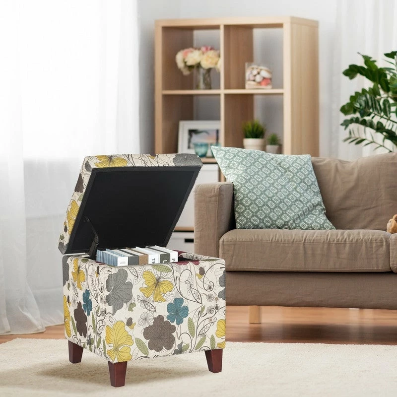 Hot Sale ๐ Adeco Floral Printed Linen Cube Storage Ottoman Footrest Footstool Multi โค๏ธ 6 Hot Sale ๐ Adeco Floral Printed Linen Cube Storage Ottoman Footrest Footstool Multi โค๏ธ - Image 4