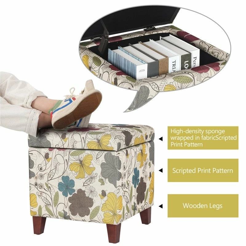 Hot Sale ๐ Adeco Floral Printed Linen Cube Storage Ottoman Footrest Footstool Multi โค๏ธ 7 Hot Sale ๐ Adeco Floral Printed Linen Cube Storage Ottoman Footrest Footstool Multi โค๏ธ - Image 5
