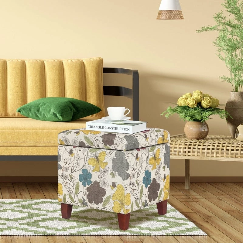 Hot Sale ๐ Adeco Floral Printed Linen Cube Storage Ottoman Footrest Footstool Multi โค๏ธ 9 Hot Sale ๐ Adeco Floral Printed Linen Cube Storage Ottoman Footrest Footstool Multi โค๏ธ - Image 7