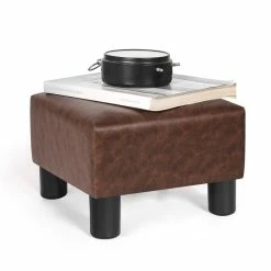 Flash Sale 🥰 Adeco Footrest Square Ottoman Stool PU Leather Seat Chair Footstool 🌟 -Adeco Shop Adeco Footrest Square Ottoman Stool PU Leather Seat Chair Footstool 3