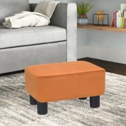 Best Sale 🔔 Adeco Footstool Ottoman Fabric Footrest Modern Rectangular Stool Green 🔔
