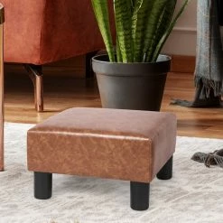 Buy ⭐ Adeco Footstool Ottoman PU Leather Footrest Modern Square Stool Blue ⌛ -Adeco Shop Adeco Footstool Ottoman PU Leather Footrest Modern Square Stool 13