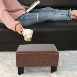 Buy ⭐ Adeco Footstool Ottoman PU Leather Footrest Modern Square Stool Blue ⌛ -Adeco Shop Adeco Footstool Ottoman PU Leather Footrest Modern Square Stool 2