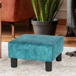Buy ⭐ Adeco Footstool Ottoman PU Leather Footrest Modern Square Stool Blue ⌛ -Adeco Shop Adeco Footstool Ottoman PU Leather Footrest Modern Square Stool 6