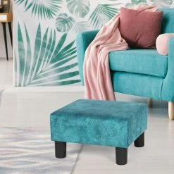 Buy ⭐ Adeco Footstool Ottoman PU Leather Footrest Modern Square Stool Blue ⌛ -Adeco Shop Adeco Footstool Ottoman PU Leather Footrest Modern Square Stool 7