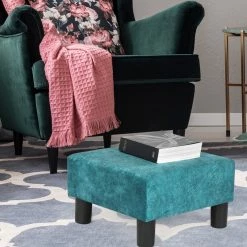 Buy ⭐ Adeco Footstool Ottoman PU Leather Footrest Modern Square Stool Blue ⌛ -Adeco Shop Adeco Footstool Ottoman PU Leather Footrest Modern Square Stool 8