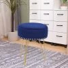 New 🧨 Adeco Footstool Round Ottoman Velvet 👗 Dressing Stool Gold Metal Legs Grey ✔️ -Adeco Shop Adeco Footstool Round Ottoman Velvet Dressing Stool Gold Metal Legs