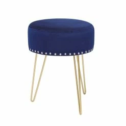 New 🧨 Adeco Footstool Round Ottoman Velvet 👗 Dressing Stool Gold Metal Legs Grey ✔️ -Adeco Shop Adeco Footstool Round Ottoman Velvet Dressing Stool Gold Metal Legs 5