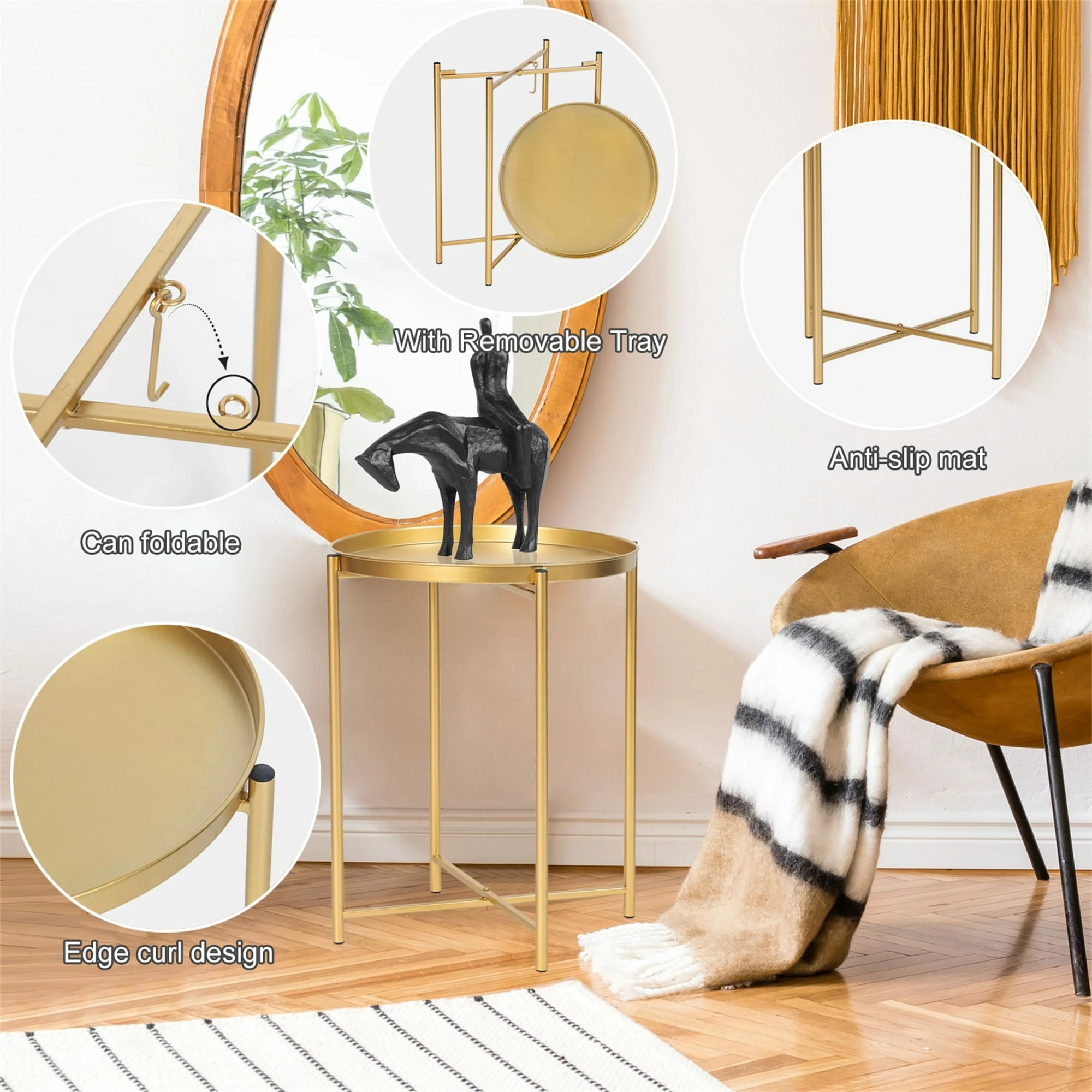 Brand new ๐ Adeco Gold End Table Metal Waterproof Snack Beside Table Accent Coffee Table - 16.9""(D)x 16.9""(W)x 20.5""(H) ๐งจ 3 Brand new ๐ Adeco Gold End Table Metal Waterproof Snack Beside Table Accent Coffee Table - 16.9""(D)x 16.9""(W)x 20.5""(H) ๐งจ - Image 2