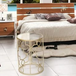 Best deal 🎁 Adeco Goldtone Metal And Glass Nesting Side Table (Set Of 2) 🌟 -Adeco Shop Adeco Goldtone Metal and Glass Nesting Side Table 28Set of 229 7