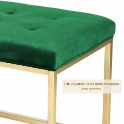 Best Pirce 💯 Adeco Green Upholstered Tufted Velvet Ottoman Bench,Golden Metal Base ⌛ -Adeco Shop Adeco Green Upholstered Tufted Velvet Ottoman Bench2CGolden Metal Base 3