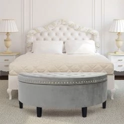 Hot Sale ๐ Adeco Distressed Faux Leather / Tufted Velvet Storage Ottoman Bench Navy Velvet ๐คฉ 27 Hot Sale ๐ Adeco Distressed Faux Leather / Tufted Velvet Storage Ottoman Bench Navy Velvet ๐คฉ -Adeco Shop Adeco Half Moon Distressed Faux Leather Storage Ottoman Bench Bedroom 10