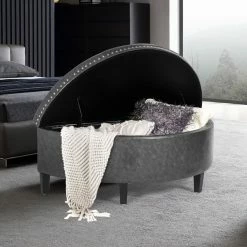 Hot Sale ๐ Adeco Distressed Faux Leather / Tufted Velvet Storage Ottoman Bench Navy Velvet ๐คฉ 20 Hot Sale ๐ Adeco Distressed Faux Leather / Tufted Velvet Storage Ottoman Bench Navy Velvet ๐คฉ -Adeco Shop Adeco Half Moon Distressed Faux Leather Storage Ottoman Bench Bedroom 3