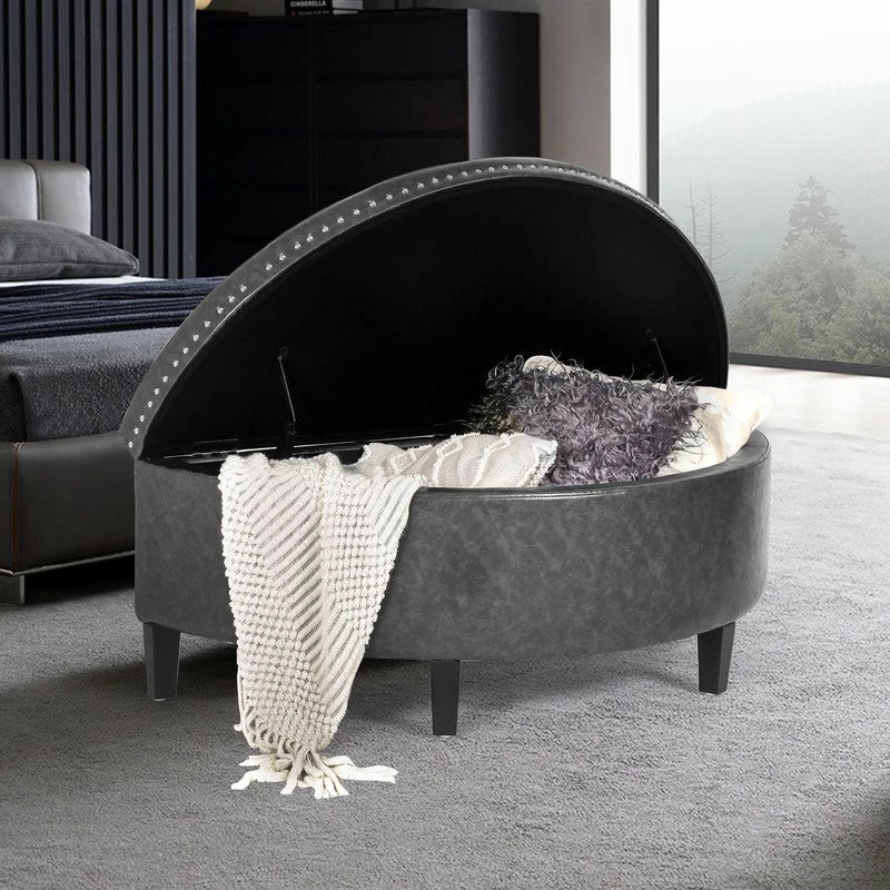 Hot Sale ๐ Adeco Distressed Faux Leather / Tufted Velvet Storage Ottoman Bench Navy Velvet ๐คฉ 6 Hot Sale ๐ Adeco Distressed Faux Leather / Tufted Velvet Storage Ottoman Bench Navy Velvet ๐คฉ - Image 4