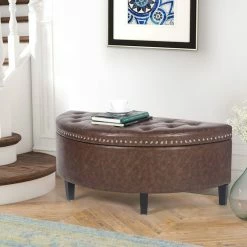 Hot Sale ๐ Adeco Distressed Faux Leather / Tufted Velvet Storage Ottoman Bench Navy Velvet ๐คฉ 22 Hot Sale ๐ Adeco Distressed Faux Leather / Tufted Velvet Storage Ottoman Bench Navy Velvet ๐คฉ -Adeco Shop Adeco Half Moon Distressed Faux Leather Storage Ottoman Bench Bedroom 5