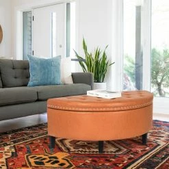 Hot Sale 🤩 Adeco Half Moon Storage Ottoman Lift Top Entryway Or Bed Bench Grey 🔔