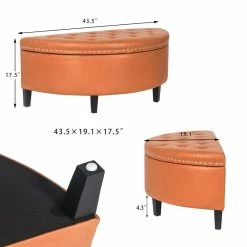 Hot Sale 🤩 Adeco Half Moon Storage Ottoman Lift Top Entryway Or Bed Bench Grey 🔔 -Adeco Shop Adeco Half Moon Storage Ottoman Bench Lift Top Faux Leather Entryway 5