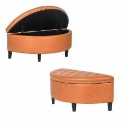 Hot Sale 🤩 Adeco Half Moon Storage Ottoman Lift Top Entryway Or Bed Bench Grey 🔔 -Adeco Shop Adeco Half Moon Storage Ottoman Bench Lift Top Faux Leather Entryway 8