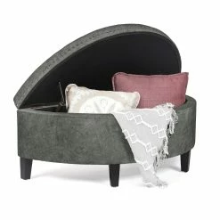 Hot Sale 🤩 Adeco Half Moon Storage Ottoman Lift Top Entryway Or Bed Bench Grey 🔔 -Adeco Shop Adeco Half Moon Storage Ottoman Lift Top Entryway or Bed Bench 1