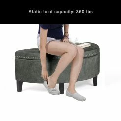Hot Sale 🤩 Adeco Half Moon Storage Ottoman Lift Top Entryway Or Bed Bench Grey 🔔 -Adeco Shop Adeco Half Moon Storage Ottoman Lift Top Entryway or Bed Bench 2