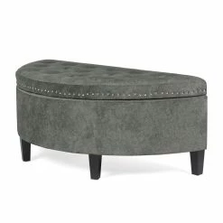 Hot Sale 🤩 Adeco Half Moon Storage Ottoman Lift Top Entryway Or Bed Bench Grey 🔔 -Adeco Shop Adeco Half Moon Storage Ottoman Lift Top Entryway or Bed Bench