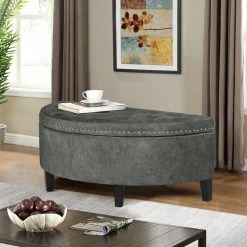Hot Sale 🤩 Adeco Half Moon Storage Ottoman Lift Top Entryway Or Bed Bench Grey 🔔 -Adeco Shop Adeco Half Moon Storage Ottoman Lift Top Entryway or Bed Bench 3