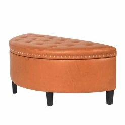 Hot Sale 🤩 Adeco Half Moon Storage Ottoman Lift Top Entryway Or Bed Bench Grey 🔔 -Adeco Shop Adeco Half Moon Storage Ottoman Lift Top Entryway or Bed Bench 4