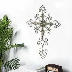 Wholesale 💯 Adeco Home Decorative Scrolled Metal Wall Decor Urban Flower Cross 😍