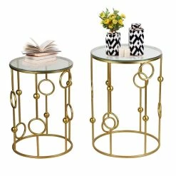 Top 10 ⌛ Adeco Set Of 2 Nesting Goldtone Postmodern End Tables - Set Of 2 😉