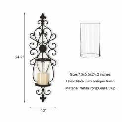 Cheapest 🤩 Adeco Scrolled Iron And Glass Hanging Candle Sconce (Set Of 2) 😍 -Adeco Shop Adeco Iron and Glass Vertical Wall Hanging Candle Holder Sconce 2