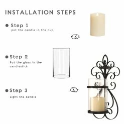 Outlet ⌛ Adeco Set Of 2 Vertical Wall Hanging Candle Holder Sconce - 6.7 Inches High X 3.74 Inches ⌛ -Adeco Shop Adeco Iron and Glass Vertical Wall Hanging Candle Holder Sconce 28Set of 229 2
