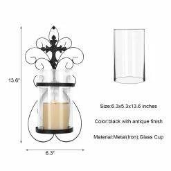 Outlet ⌛ Adeco Set Of 2 Vertical Wall Hanging Candle Holder Sconce - 6.7 Inches High X 3.74 Inches ⌛ -Adeco Shop Adeco Iron and Glass Vertical Wall Hanging Candle Holder Sconce 28Set of 229 3