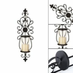 Cheapest 🤩 Adeco Scrolled Iron And Glass Hanging Candle Sconce (Set Of 2) 😍 -Adeco Shop Adeco Iron and Glass Vertical Wall Hanging Candle Holder Sconce 3