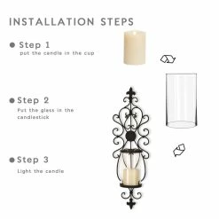 Cheapest 🤩 Adeco Scrolled Iron And Glass Hanging Candle Sconce (Set Of 2) 😍 -Adeco Shop Adeco Iron and Glass Vertical Wall Hanging Candle Holder Sconce 4