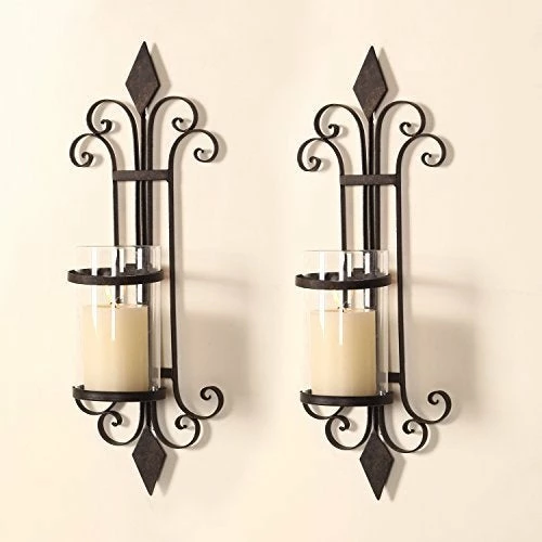 Best deal ๐ Adeco Iron And Glass Scroll And Diamond Design Single Pillar Vertical Wall Hanging Candle Holder Sconce (Set Of 2) ๐ 3 Best deal ๐ Adeco Iron And Glass Scroll And Diamond Design Single Pillar Vertical Wall Hanging Candle Holder Sconce (Set Of 2) ๐