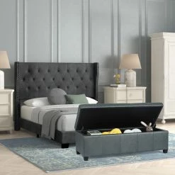 Flash Sale ✔️ Adeco Large Storage Ottoman Bench End Of Bed Bench Rectangular Leather Grey 🎉 -Adeco Shop Adeco Large Storage Ottoman Bench End of Bed Bench Rectangular Leather 12
