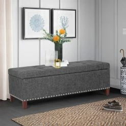 Outlet 👏 Adeco Large Storage Ottoman Bench Rectangular Linen Footrest Footstool 🌟 -Adeco Shop Adeco Large Storage Ottoman Bench Rectangular Linen Footrest Footstool 2
