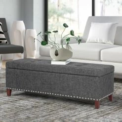 Outlet 👏 Adeco Large Storage Ottoman Bench Rectangular Linen Footrest Footstool 🌟